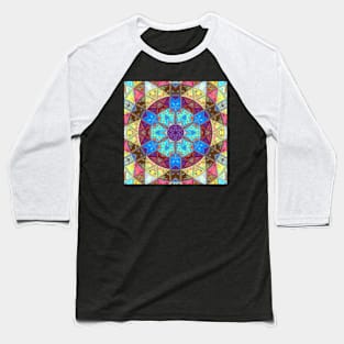 Mosaic Mandala Blue Pink and Yellow Baseball T-Shirt